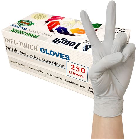 Infi Touch Lite And Tough Grey Nitrile Gloves Powder Free Non Sterile