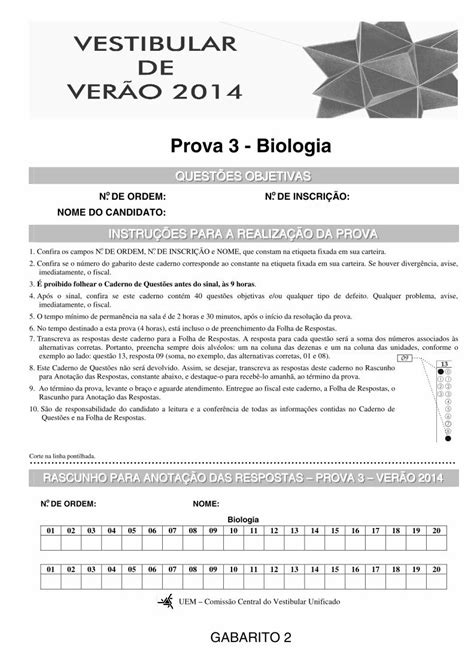 Pdf Prova 3 Conhecimentos Específicos Biologia Gabarito 2 · São