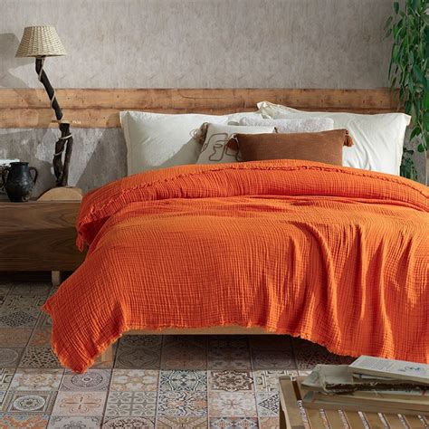 Cuvertura Muselina Bumbac 100 220x240 Cm Saheser Orange Emag Ro