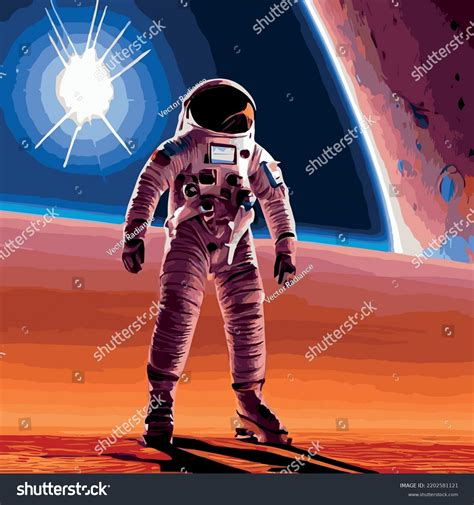 Astronaut Explores Space Being Desert Mars Stock Vector Royalty Free