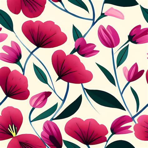 Premium AI Image Floral Seamless Repeat Pattern Design Flowers For