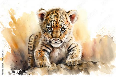 Watercolor painting of a cute baby tiger. Baby tiger. generative ai ...