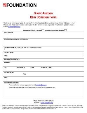 Fillable Online Silent Auction Item Donation Form Fax Email Print