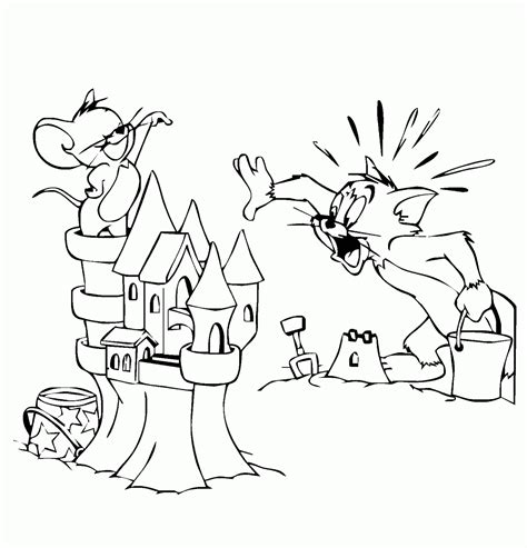 Gambar Mewarnai Gambar Tom Jerry Dipinggir Pantai Download Hitam Putih