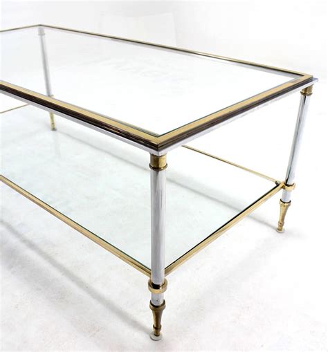 Brass Chrome And Glass Top Mid Century Modern Rectangular Coffee Table For Sale At 1stdibs