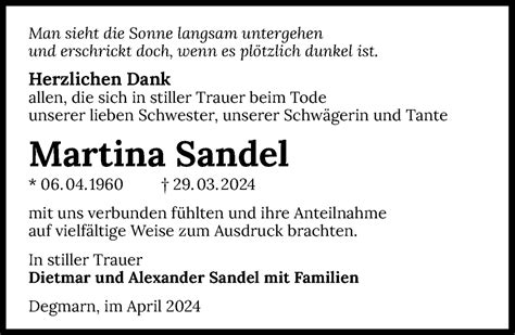 Traueranzeigen Von Martina Sandel Trauerundgedenken De