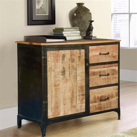 Bowbells Rustic Mango Wood 3 Drawer Industrial Sideboard Cabinet