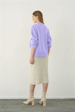 Lila Oversize Yuvarlak Yaka Basic Triko Kazak Sherin