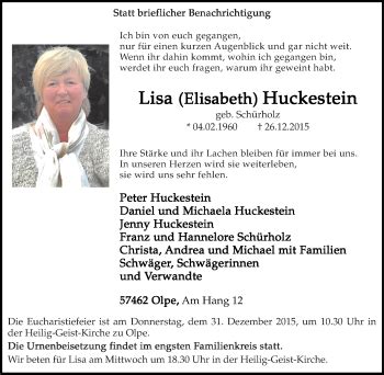 Traueranzeigen Von Lisa Huckestein Trauer In Nrw De