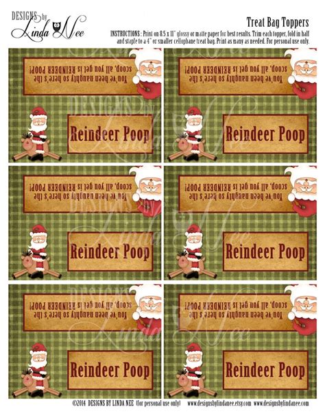 Reindeer Poop Treat Bag Topper 4 Printable Party Etsy