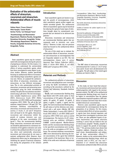 (PDF) Evaluation of the antimicrobial effects of atracurium, rocuronium and mivacurium ...