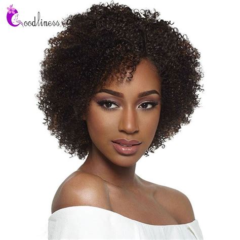 Bom Afro Kinky Encaracolado Peruca 150 Densidade Remy Brasileiro Curto