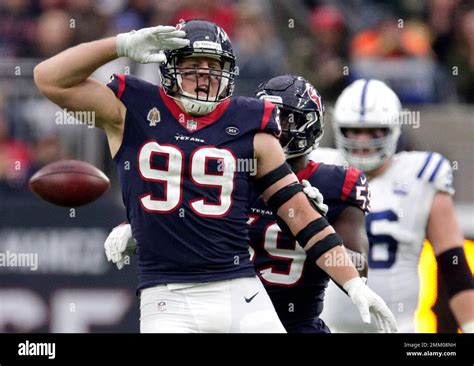 Houston Texans Defensive End Jj Watt 99 Celebrates After Sacking Indianapolis Colts