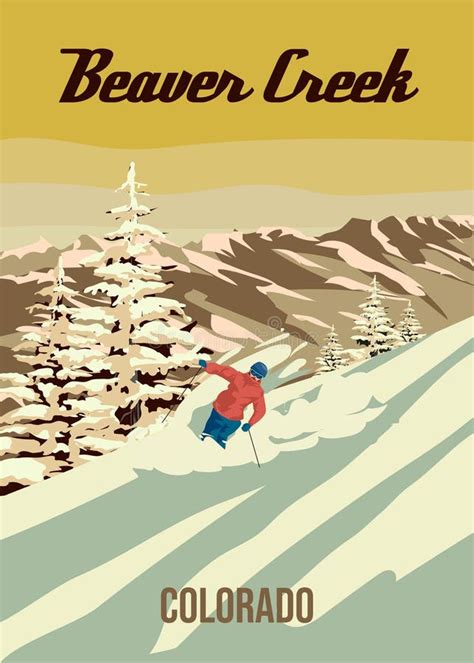 Beaver Creek Ski Travel Resort Poster Vintage Colorado Usa Winter Landscape Travel Card Stock