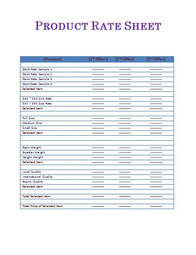 Sample Rate Sheet Free Word Templates