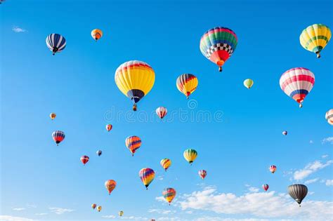 A Bunch Of Hot Air Balloons Flying In The Sky Stock Photo Image Of Transport Floating