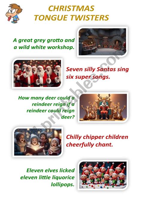 Christmas Tongue Twisters With Ai Images Esl Worksheet By Bloodykiss