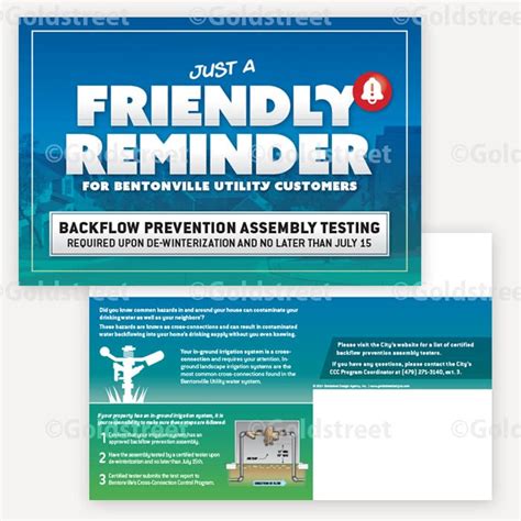 Friendly Reminder To Test Backflow Postcard 2971 Goldstreet Designs