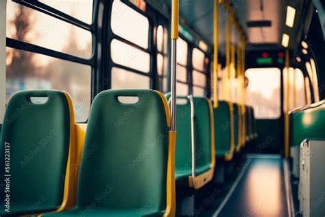 Tram interior with empty seats in public city transport. Generative AI ...