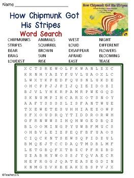 How Chipmunk Got His Stripes Word Search By TeacherLCG TpT