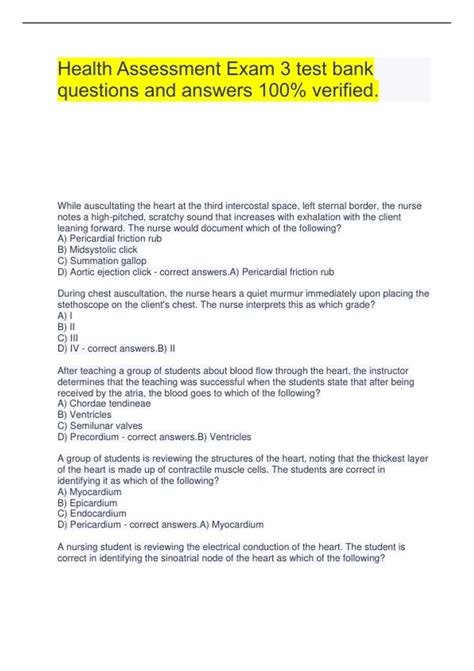 Health Assessment Exam 3 Test Bank Questions And Answers 100 Verified