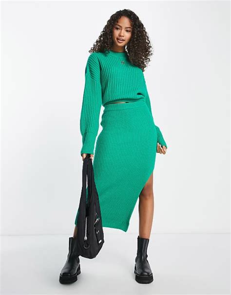 Asos Design Co Ord Knitted Midi Skirt In Green Asos