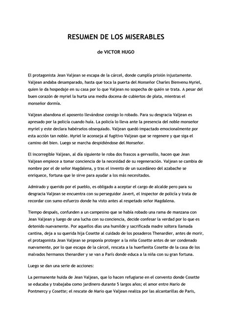 Los Miserables Resumen Pdf Resumen De Los Miserables De Victor Hugo