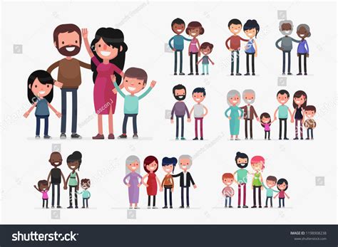 Cute Families Isolated Vector Illustration Stock Vector Royalty Free