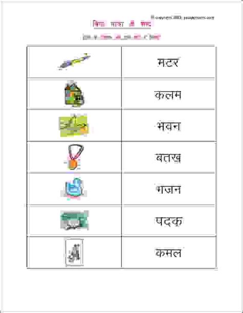 Match Picture With Correct Word 3 Estudynotes Hindi Worksheets