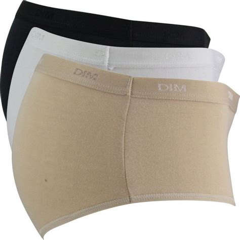 DIM Lot De 3 Boxers Femme Coton ECODIM Blanc Peau Noir