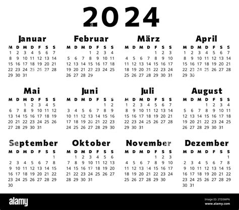 GERMAN Calendar For 2024 Printable Editable Vector Illustration For