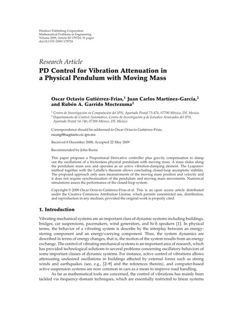 PDF PD Control For Vibration Attenuation In A Physical Pendulum With