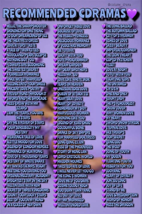 A Poster With The Names Of Recommended Cramas In Purple And Black