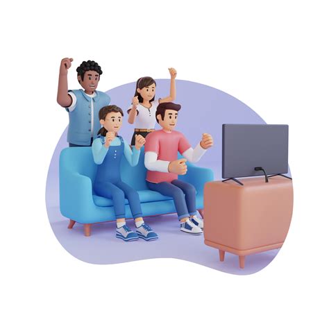 Teenagers Watching Television Together 3d Character Illustration