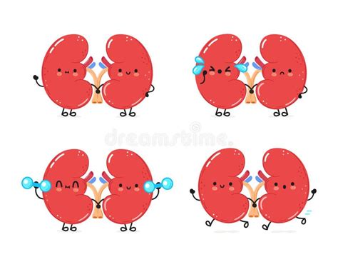 Funny Kidneys Organ Characters Bundle Set Vector Hand Drawn Doodle