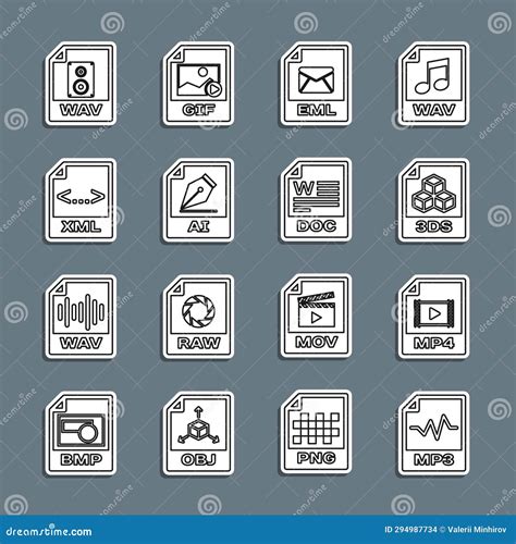 Set Line MP3 File Document MP4 3DS EML AI XML WAV And DOC Icon