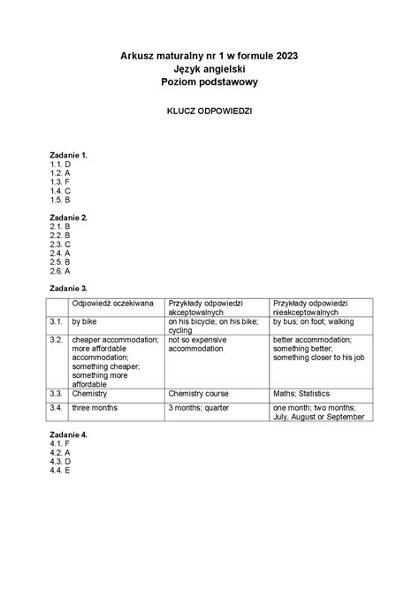 Arkusz Maturalny Nr W Formule J Zyk Angielski Poziom