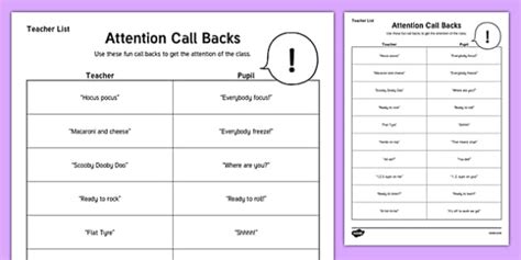 Attention Call Backs Teaching Ideas Scottish Teacher Made