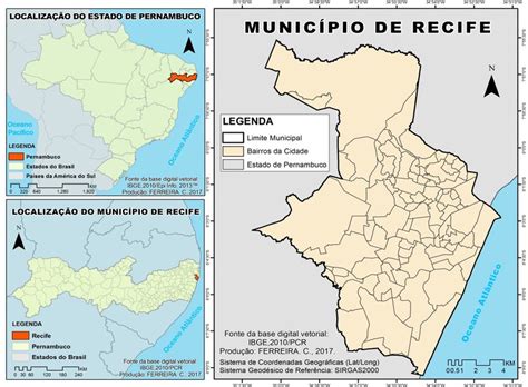 Mapa de Localização do Município de Recife estado de Pernambuco e