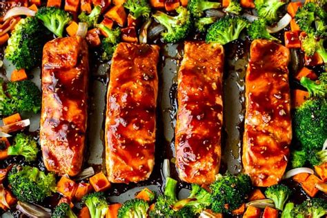 Easy Sheet Pan Teriyaki Salmon And Vegetables Delicious Little Bites