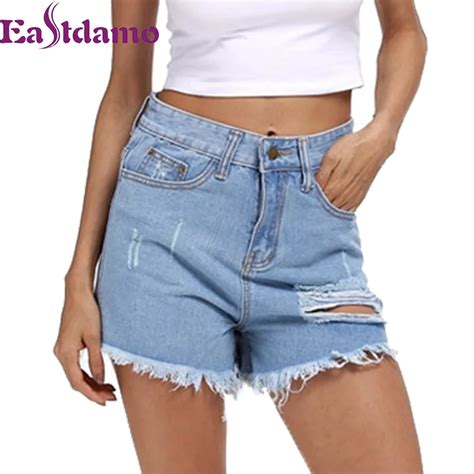 Eastdamo Retro High Waist Denim Shorts Women Sexy Ripped Jeans Shorts Plus Size S 5xl Summer