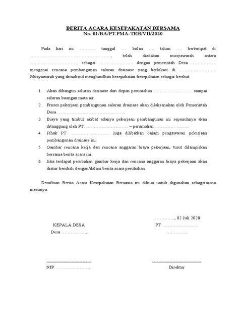 Berita Acara Kesepakatan Bersama Pdf