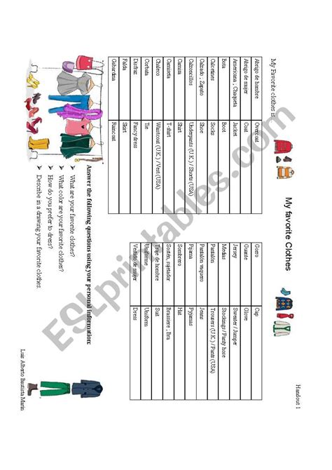 My Favorite Clothes Esl Worksheet By Albertho21