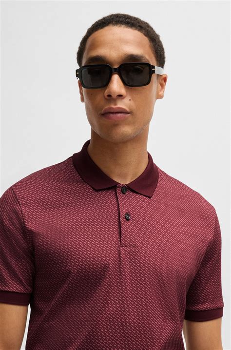 Boss Mercerized Cotton Polo Shirt With Two Tone Monogram Print