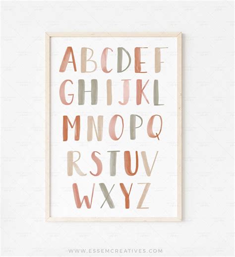 Printable Alphabet Poster Neutral Boho Abc Print For Nursery Decor