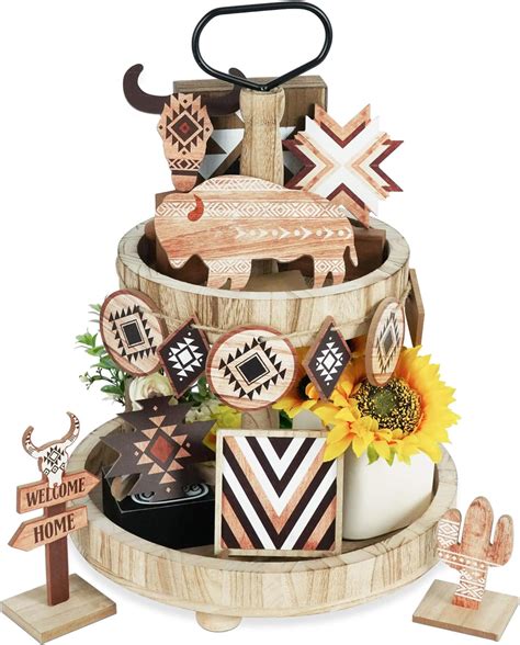 Amazon Putuo Decor Pcs Western Tiered Tray Decorations Set Wood