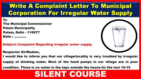 Write A Complaint Letter To Municipal Corporation For Irregular Water