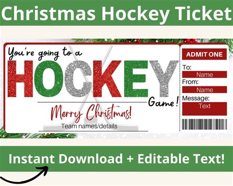 Christmas Hockey Game Ticket Hockey Ticket Template Hockey Ticket