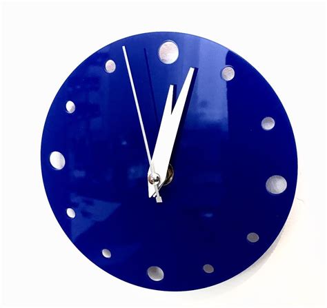 Small Round Wall Clock In Blue Etsy