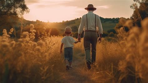 Premium Ai Image Father And Son Walk In Nature Generative Ai